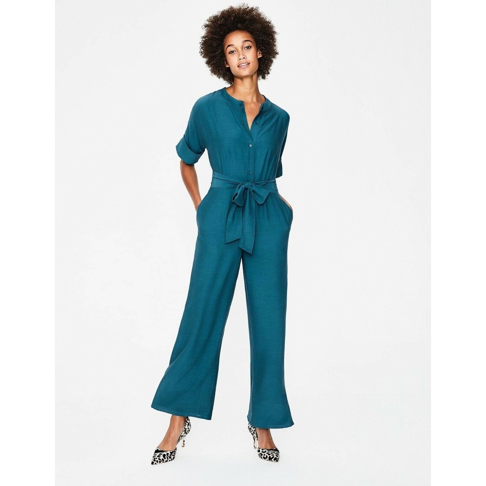 Boden Emmeline Jumpsuit Blue Short Sleeve 12 NWT